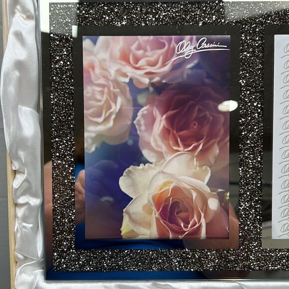 Oleg Cassini Crystal Hematite Double Picture Frame 5”by 7” - Picture 2 of 9